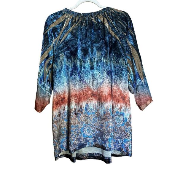 One World Live and Let Live Top Womens 1X Multicolor Boho Print Stretch Blouse - Picture 7 of 10